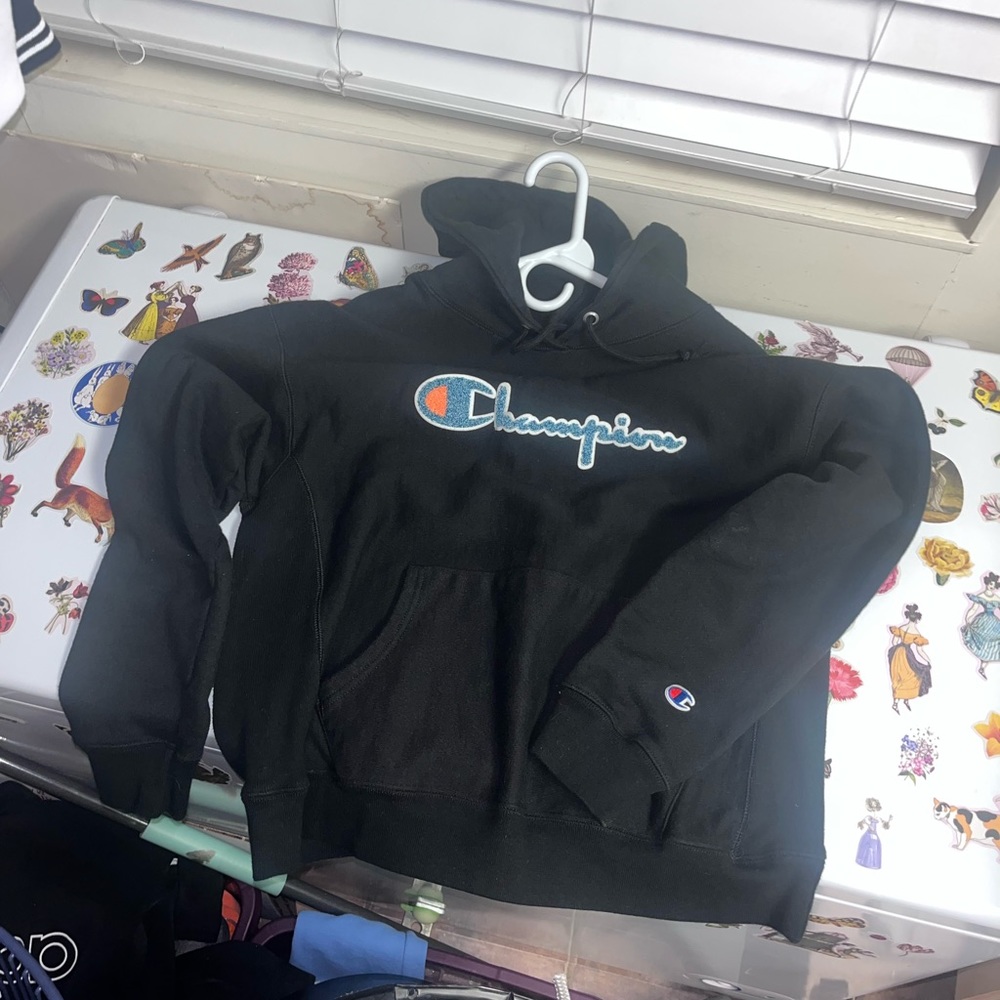 Woman’s Large Champion Reverse Weave Hoodie. Black Great Condition